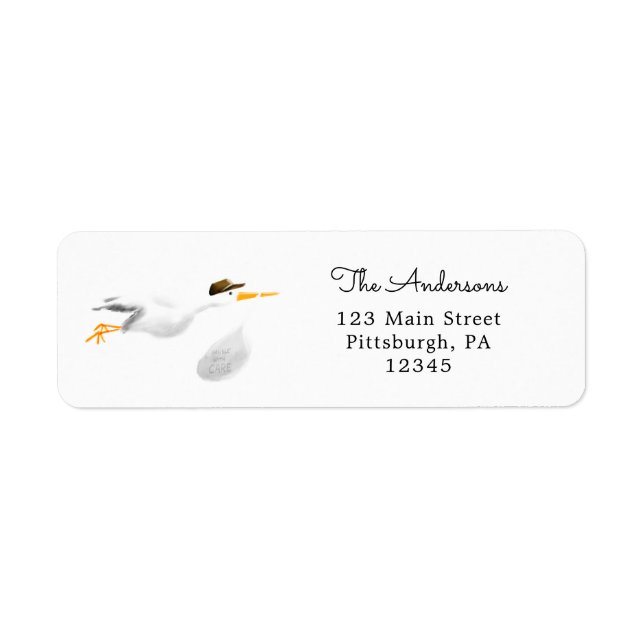Stork Nyfödd bebis Returadress Etikett (Framsidan)