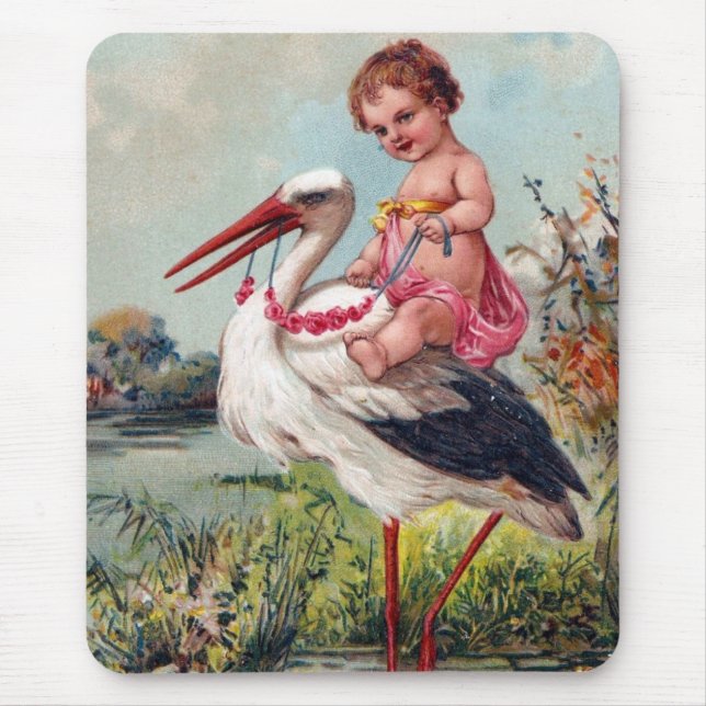 Stork och baby från 1909 musmatta (Framsidan)