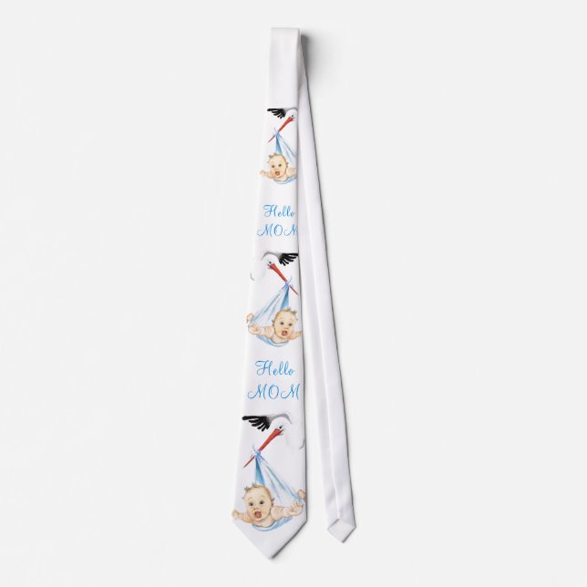 Stork och Baby Funny Neck Tie Text - Hej Mamma Slips (Framsida)