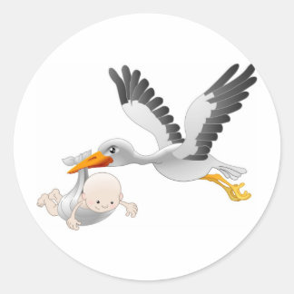stork och baby runt klistermärke
