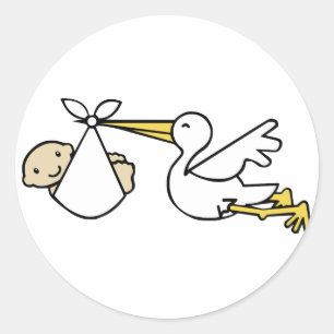 Stork och baby Tecknad Cute Birth Notice Runt Klistermärke