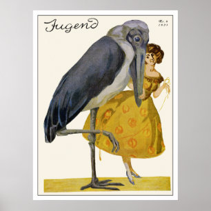 Stork och barnkvinna - art nouveau - Jugend Poster