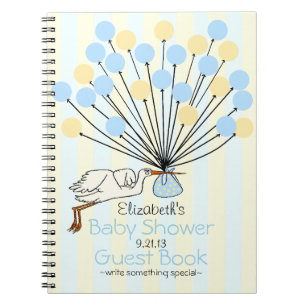 Stork- och för ballongbaby showergäst bok anteckningsbok med spiral