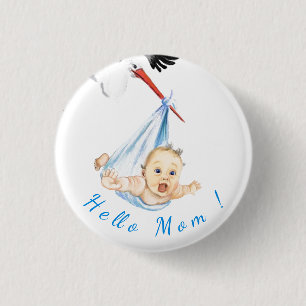 Stork och Funny Baby-knapp - Anpassningsbar Knapp