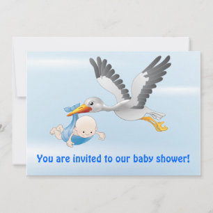 stork och inbjudan till baby (pojke)