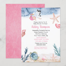 Stork och Ocean Girl Baby Shower Inbjudningar