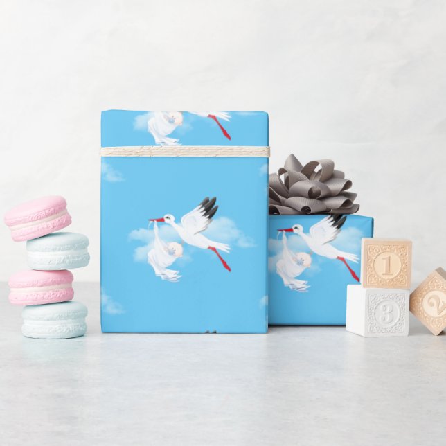 Stork och Pojke i moln Presentpapper (Baby Shower)