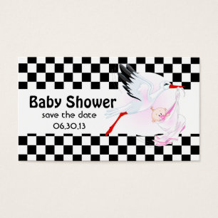 Stork och rutigt Baby Shower Spara datumet Visitkort