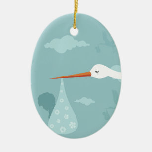 Stork och ungen julgransprydnad keramik