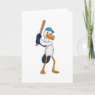 Stork på baseboll med basebollträ kort
