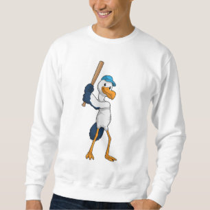Stork på baseboll med basebollträ lång ärmad tröja