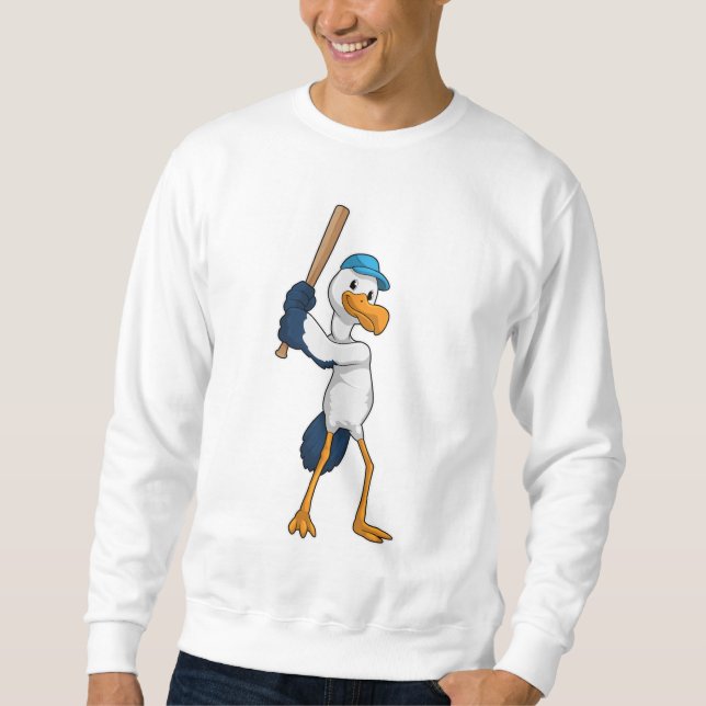 Stork på baseboll med basebollträ lång ärmad tröja (Framsida)