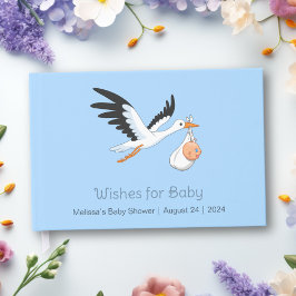 Stork på Blue Baby Shower Gästböcker