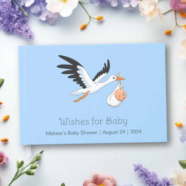 Stork på Blue Baby Shower Gästböcker (Skapare uppladdad)