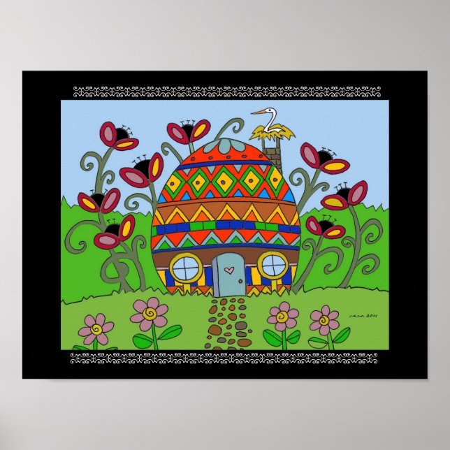 Stork på ett Pysanka House Poster (Framsidan)
