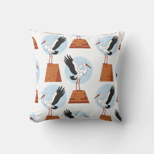 Stork på Rooftop Mönster Kudde (Framsida)