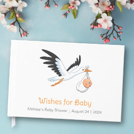 Stork på White Baby Shower Gästböcker