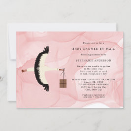 Stork + paket flicka Baby Shower med post inbjudan