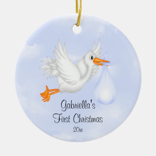 Stork Pojke Baby's First Christmas Ornament (Framsidan)