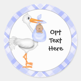 Stork & Pojke med Mörk Skin Stickers Runt Klistermärke