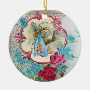 STORK POJKE SHOWER 2 MONOGRAM Blue Aquamarine Julgransprydnad Keramik