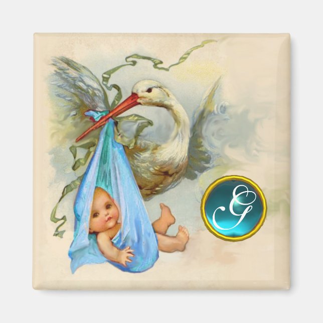 STORK POJKE SHOWER 2 MONOGRAM, turkvas Magnet (Framsidan)