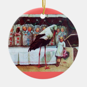 STORK POJKE SHOWER 3 MONOGRAM Red Ruby Julgransprydnad Keramik