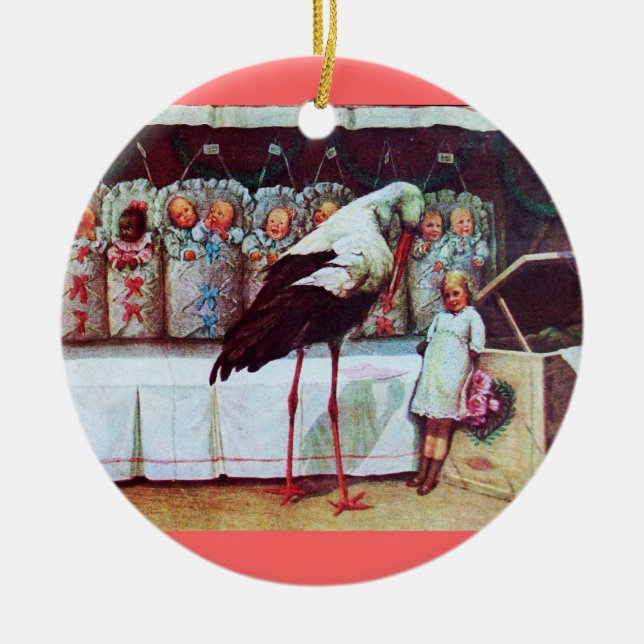 STORK POJKE SHOWER 3 MONOGRAM Red Ruby Julgransprydnad Keramik (Framsidan)