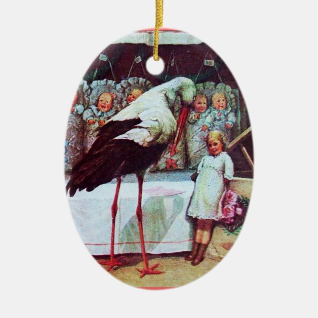 STORK POJKE SHOWER 3 MONOGRAM Red Ruby Julgransprydnad Keramik (Framsidan)