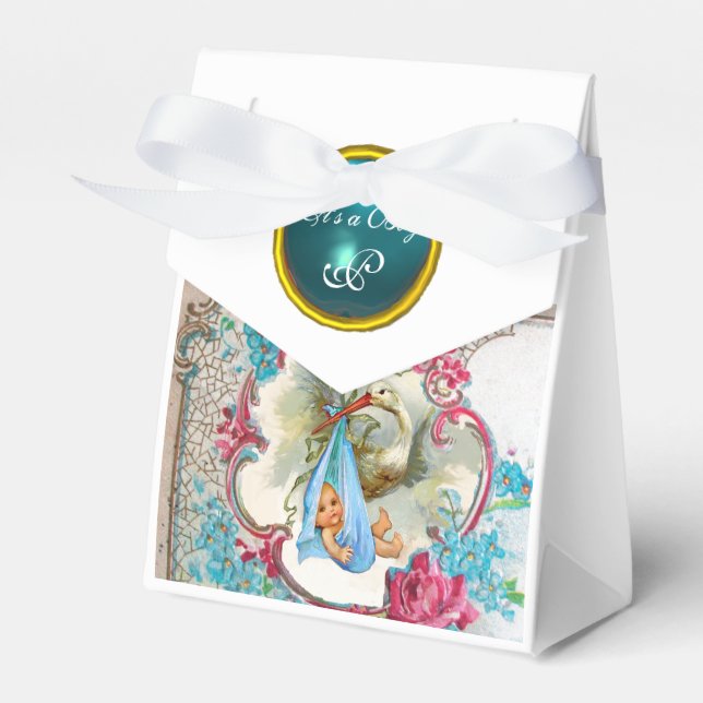 STORK POJKE SHOWER BLUE GEM MONOGRAM White Presentaskar (Framsidan Sidan)