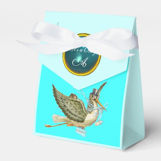 STORK POJKE SHOWER BLUE GEM STONE MONOGRAM PRESENTASKAR (Framsidan Sidan)