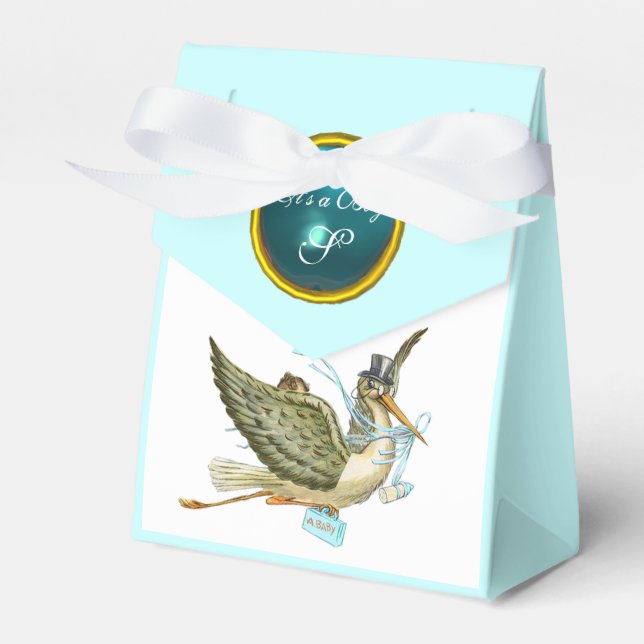 STORK POJKE SHOWER BLUE GEM STONE MONOGRAM PRESENTASKAR (Framsidan Sidan)