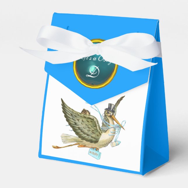 STORK POJKE SHOWER BLUE GEM STONE MONOGRAM PRESENTASKAR (Framsidan Sidan)