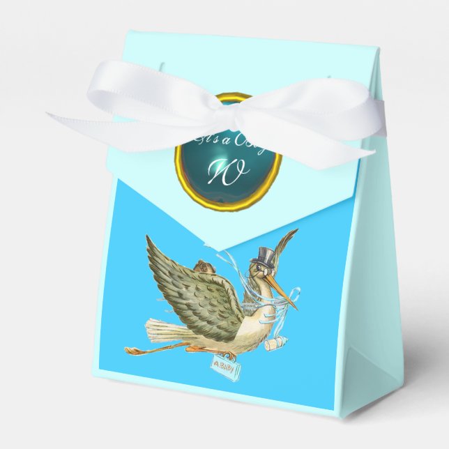 STORK POJKE SHOWER BLUE GEM STONE MONOGRAM PRESENTASKAR (Framsidan Sidan)