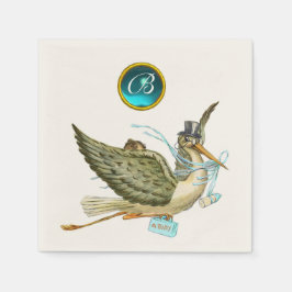 STORK POJKE SHOWER BLUR GEM STONE MONOGRAM PAPPERSSERVETT