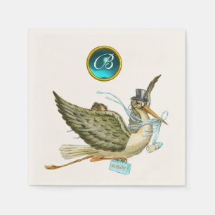 STORK POJKE SHOWER BLUR GEM STONE MONOGRAM PAPPERSSERVETT