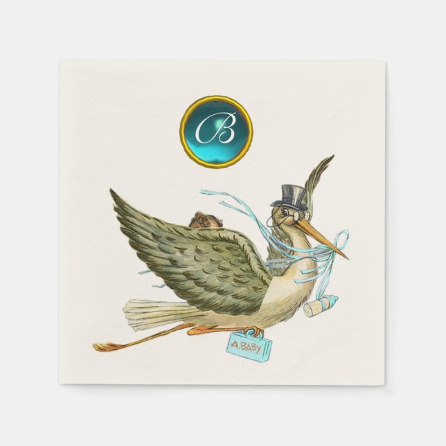 STORK POJKE SHOWER BLUR GEM STONE MONOGRAM PAPPERSSERVETT (Framsidan)