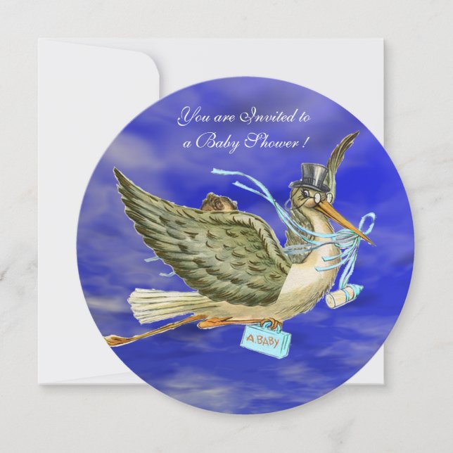 STORK POJKE SHOWER Champagne Metallic Inbjudningar (Framsida)