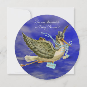 STORK POJKE SHOWER Champagne Metallic Inbjudningar
