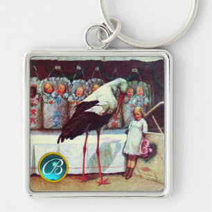 STORK POJKE SHOWER GEM MONOGRAM FYRKANTIG SILVERFÄRGAD NYCKELRING