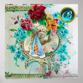 STORK POJKE SHOWER Gem Stone Monogram Poster