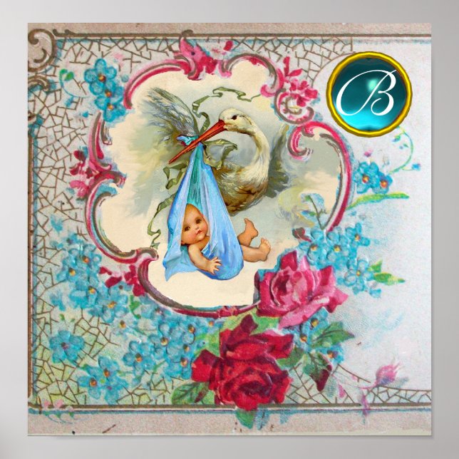 STORK POJKE SHOWER Gem Stone Monogram Poster (Framsidan)