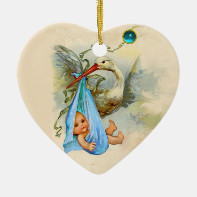 STORK POJKE SHOWER HEART MONOGRAM BLUE SAPPHIRE JULGRANSPRYDNAD KERAMIK (Framsidan)