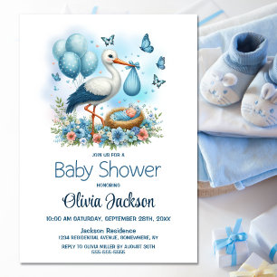 Stork Pojke Shower Inbjudningar