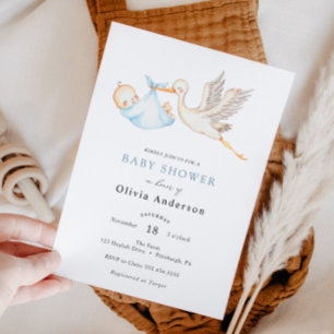 Stork Pojke Shower Inbjudningar