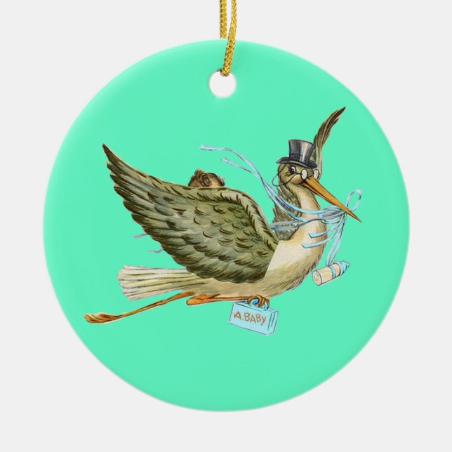 STORK POJKE SHOWER MONOGRAM Blue Aquamarine Julgransprydnad Keramik (Framsidan)