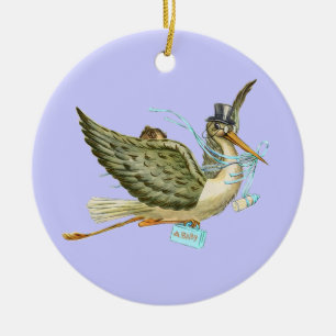 STORK POJKE SHOWER MONOGRAM Blue Aquamarine Julgransprydnad Keramik