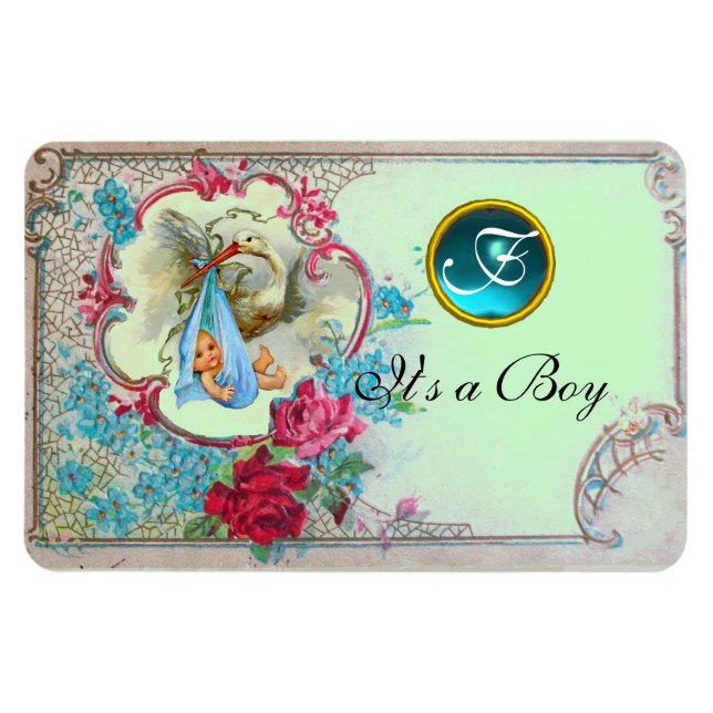 STORK POJKE SHOWER MONOGRAM,grönt Magnet (Horisontell)