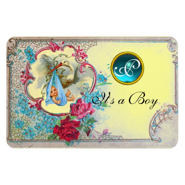 STORK POJKE SHOWER MONOGRAM,gult Magnet (Horisontell)