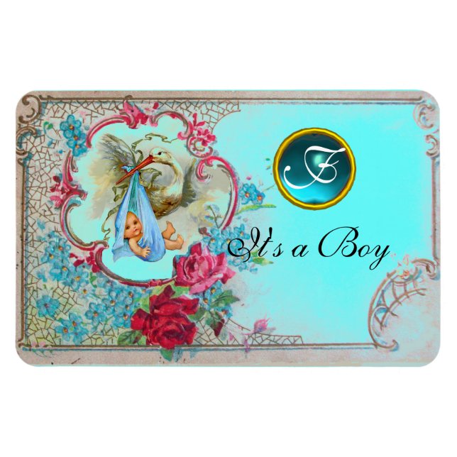 STORK POJKE SHOWER MONOGRAM MAGNET (Horisontell)